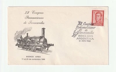 1968 Argentina Anniversary Cover Envelope Trains Buenos Aires To Argentina - Image 1 of 2