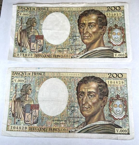 2 x 1981 & 1982 France 200 Two Hundred Francs, Montesquieu, 2 notes - Picture 1 of 2