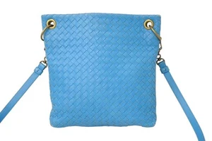 Bottega Veneta Intrecciato Shoulder Bag Leather Blue Antique Gold Hardware - Picture 1 of 8