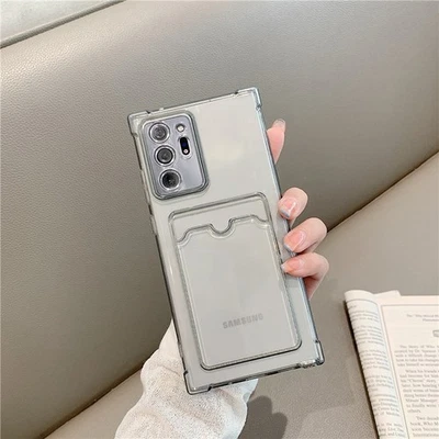 Clear For Samsung Galaxy S23 S22 S21 Back Card Holder TPU Cover Shockproof Case - Image 1 of 4