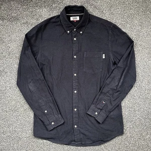 Tommy Jeans Hilfiger Shirt Mens Medium Dark Blue 100% Cotton Long Sleeve Retro - Picture 1 of 12