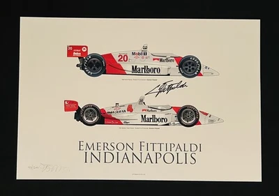 Impresión edición limitada 18x12 firmada por Emerson Fittipaldi 2 veces ganadora de la Indy 500 Foto 1 de 3