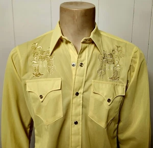 vintage Western shirt S men's yellow H Bar C vintage 1970s - Picture 1 of 9