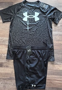 NWT Under Armour YSM Black/Gray/White BIG LOGO Shorts Set Small - Picture 1 of 8