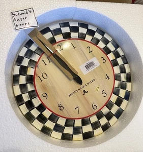 MacKENZIE-CHILDS Courtly Check Wall Clock Designer Kitchen Decor Black Enamel - Picture 1 of 11