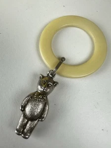 Sterling Silver .975 TEDDY BEAR RATTLE TEETHING RING Hallmarked Ship Worldwide - Picture 1 of 13