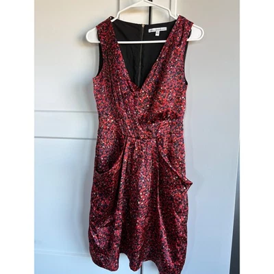 Vestido Seamline Cynthia Steffe Rojo Floral Bolsillo Acanalado Talla 2 Foto 1 de 4