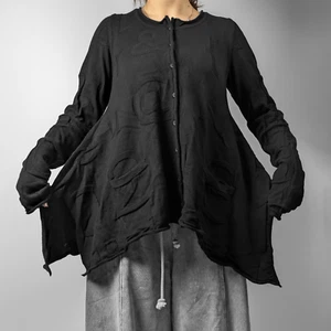 Rundholz Pleated Assymetric Knitted Black Embroidered Button Down Cardigan S-M - Picture 1 of 23