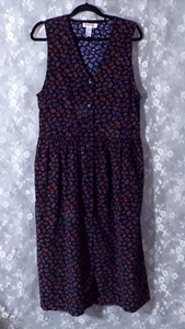Vintage 90s Corduroy Dress 1990s Floral Boho Teacher Hippie Artsy Size Large 12 - Picture 1 of 6
