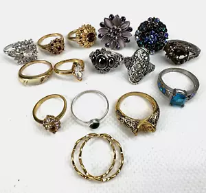 RING KONVOLUT 15 Vintage goldfarbene Trachten Sterling Strass Halbedelsteine - Bild 1 von 12