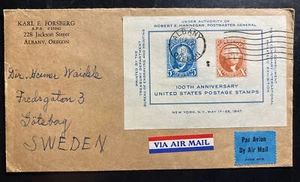 1949 Albany OR USA Souvenir Sheet Cover To Sweden 100th Anniversary Postage Stam - Picture 1 of 2