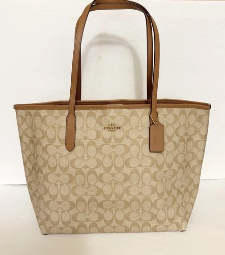 Sella nuova con etichette Coach City Tote in tela firmata 5696 LT cachi LT