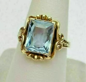 2.80Ct Emerald Cut Aquamarine Women's Engagement Ring 14K Yellow Gold Finish - Picture 1 of 3