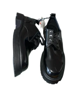 NWT ZARA Laced Oxfords Patent Leather Shoe Sneaker Black Sz EU 40 / US 9 - Picture 1 of 11