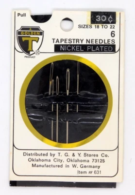 Agujas de tapiz TG&Y Golden T artículo #631 Alemania Occidental niqueladas 18 a 22 de colección Foto 1 de 3