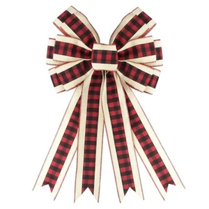 Large Christmas Bows for Wreaths Red and Black Plaid Buffalo Bow Beige Holida... - Picture 1 of 6