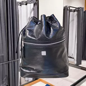 MCM Black Medium Italian Soft leather drawstring Backpack - Picture 1 of 9