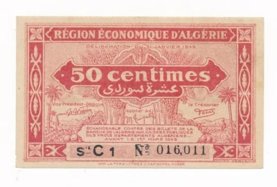 Algeria / France 50 Centimes 1949 P.  97 gEF Note - image 1 of 2