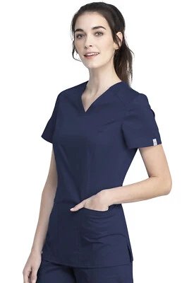 Cherokee Scrubs Set REVOLUTION TECH Women's V-Neck Top & Straight Leg Pant -NAVY - Image 1 of 4