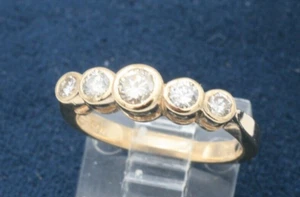Bezel Set Diamond Ring Wedding Band 14k Yellow Gold 5 Stone Anniversary NEW - Picture 1 of 6