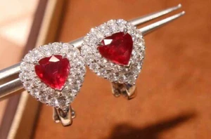 Natural unheated fine ruby 2.05ct G18K white gold diamond earrings - Picture 1 of 4