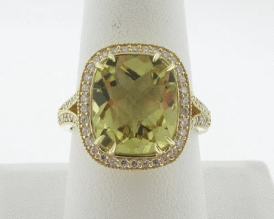 Fine Prasiolite VS1 G Genuine Diamonds Solid 18k Yellow Gold Cocktail Ring - Image 1 of 4
