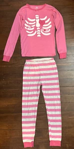 Gymboree Girls Long Sleeve Pink Skeleton Pajama Set Halloween Striped Pants 10 - Picture 1 of 16