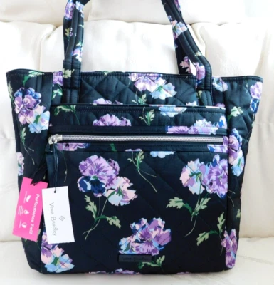 Bolso Vera Pequeño VERA BRADLEY - Pensamientos Ciruela Flotante - Sarga Negra con Púrpura Nuevo con Etiquetas Foto 1 de 4