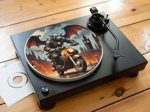 Steampunk Scooter Gargoyle Felt Record Player Turntable Slipmat Mat, Biker Punk - Picture 1 of 11