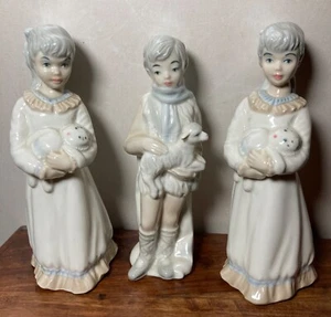 3 Sango spain pottery figurines girl and doll or baby, boy with lamb pastel - Picture 1 of 10