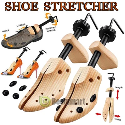 1-2PC Men Women 2-way Wooden Adjustable Boot Shoe Stretcher Expander Shaper Tree - Image 1 of 4