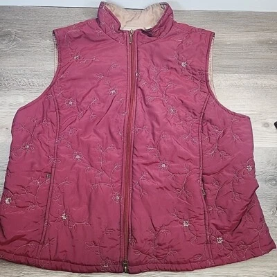 Colete Croft & Barrow marca borgonha/marrom bordado com zíper pequeno GG - Imagem 1 de 4