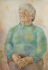 Vintage original watercolor painting old woman portrait