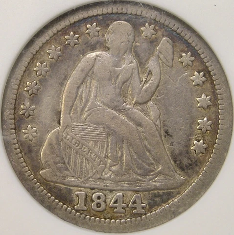 1844 LIBERTY SEATED SILVER DIME VERY SCARCE BEAUTIFUL KEY DATE BOLD DRAPERY HAIR Cover
