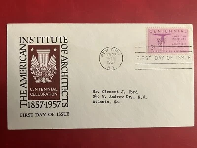 February 23, 1957 US FIRST DAY COVER 3 Cents Institute of Architects Cachet FDC - Image 1 of 4