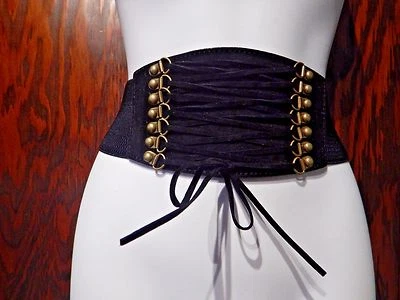 ELASTIC WIDE CORSET BELT faux suede stretch waist prairie boho gothic XS S M 5Z - Image 1 of 2