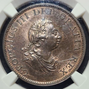 1799 Great Britain 1/2 Penny | NGC MS62BN - George III, 6 Relief Gunports - Picture 1 of 3
