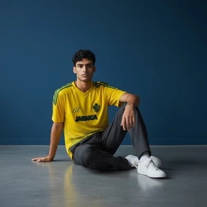 Jamaika Fußball Trikot gelb grün V-Ausschnitt LMS Sport Herren Größe L - Bild 1 von 4