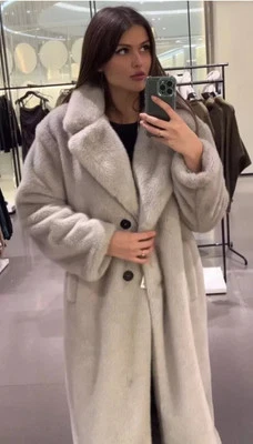 Zara Long Faux Fur Coat Cream Grey Off White Size S Ref:6318/255 New - Image 1 of 4