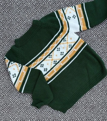 Suéter masculino vintage verde floresta JC Penney's tamanho 8-10 - Imagem 1 de 4