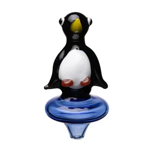 Tapa de carburador de grado humano pingüino NEGRO CON BASE AZUL vidrio de borosilicato grueso hecho a mano - Imagen 1 de 3
