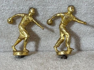 2 1940's R.S. Owens Man & Women Metal Bowling Trophy Toppers 4.25" - Picture 1 of 4
