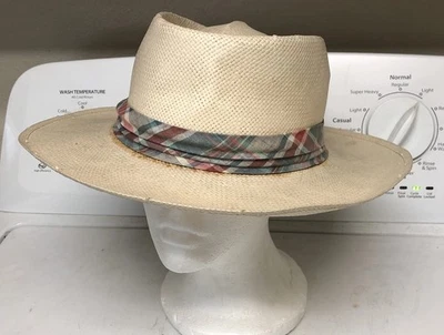 VTG Pendleton Country Traditionals Unisex Panama Straw Hat Plaid Band Large - Image 1 of 4