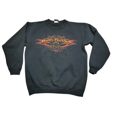 VINTAGE Harley Davidson Sweatshirt Mens Small Black Flame Graphic Crewneck - Image 1 of 4