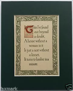 "Ein Haus ohne" 1912 Caterbury Schlagworte Spruch - mattiert - rahmenfertig - Bild 1 von 2