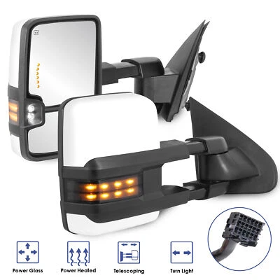 Painted White Power Heated Tow Mirrors For 2014-18 Silverado 1500 2500HD 3500HD - Image 1 of 4