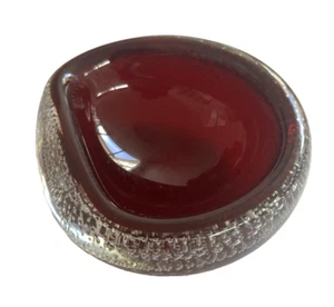 Barovier & Toso Murano Bullicante Triangular Geode Dark Red Glass Bowl. Bubbles - Picture 1 of 7
