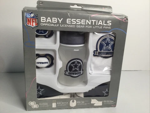 NFL Dallas Cowboys 5 piece Baby Essentials Shoes Bib Bottle Pacifiers Cover