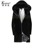 Men Coat Fur Hooded Sheep Sheared Fur Mid-length Black Genuine Leather Jacket