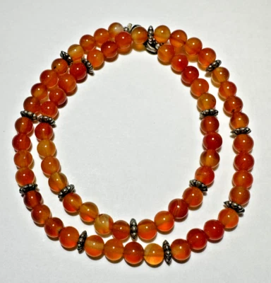 Corniola Rosso Miele Agata Perlina Color Argento Girocollo 17 " Collana - Immagine 1 di 4